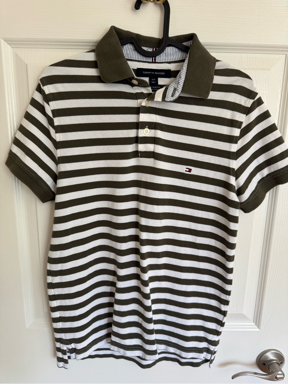 Tommy Hilfiger Olive & White Striped Polo Shirt